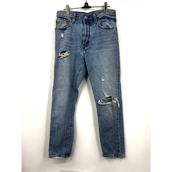 Levi's Jeans Mens 501 S Skinny High Rise Distressed Denim Blue Jeans - Picture 1 of 13